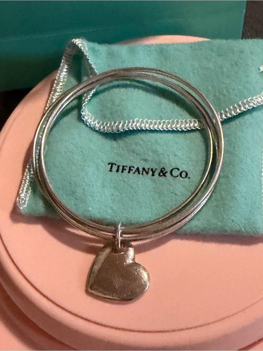 Tiffany & Co. Sterling Silver Double-Band Bracelet with Heart Charm